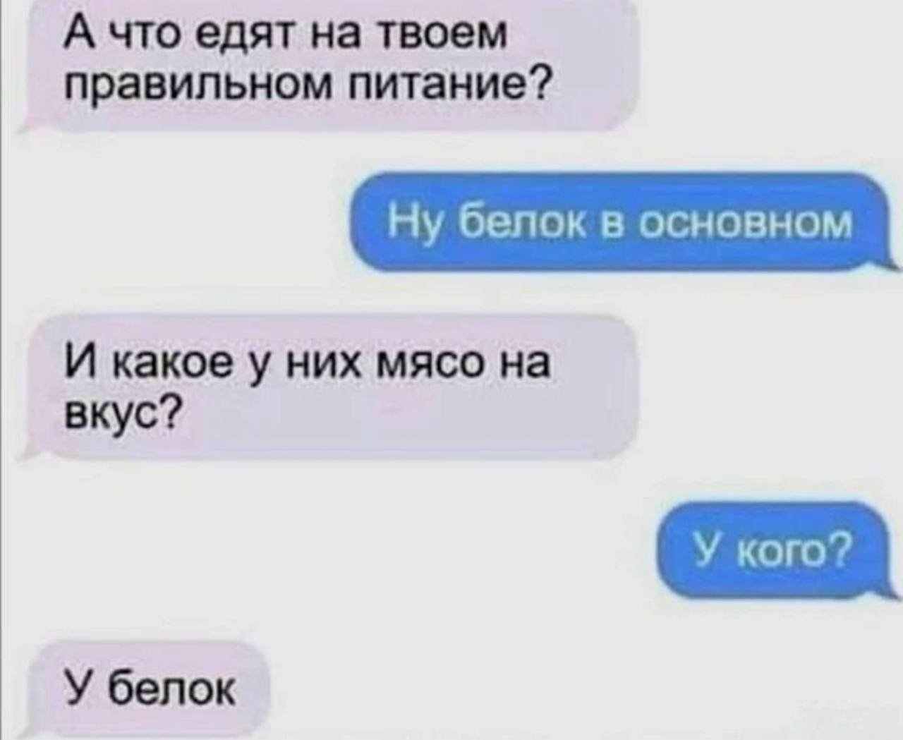 Ачто едят на твоем правильном питание Ну белок в основнс И какое у них мясо на вкус У белок