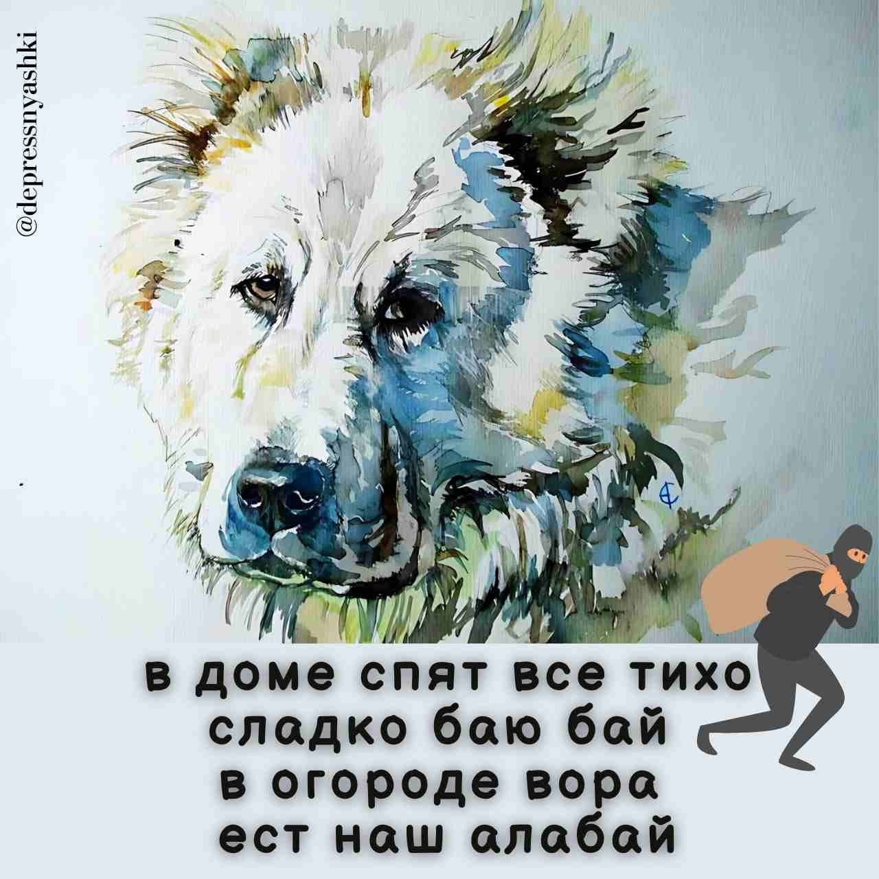 в доме спят все тихо сладко баю бай в огороде вора ест наш алабай