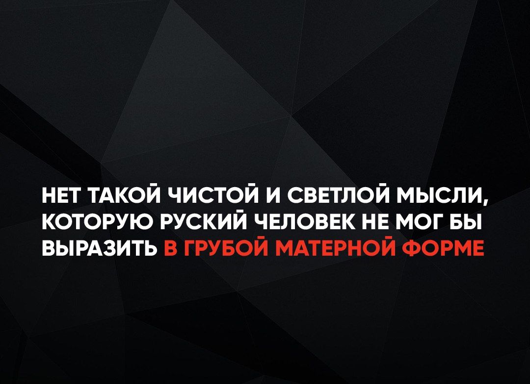 НЕТ ТАКОЙ ЧИСТОЙ И СВЕТЛОЙ МЫСЛИ КОТОРУЮ РУСКИЙ ЧЕЛОВЕК НЕ МОГ БЫ ВЫРАЗИТЬ В ГРУБОЙ МАТЕРНОЙ ФОРМЕ