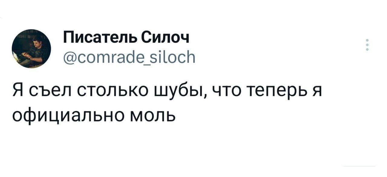 Писатель Силоч сотгадйе 5осП Я съел столько шубы что теперь я официально моль