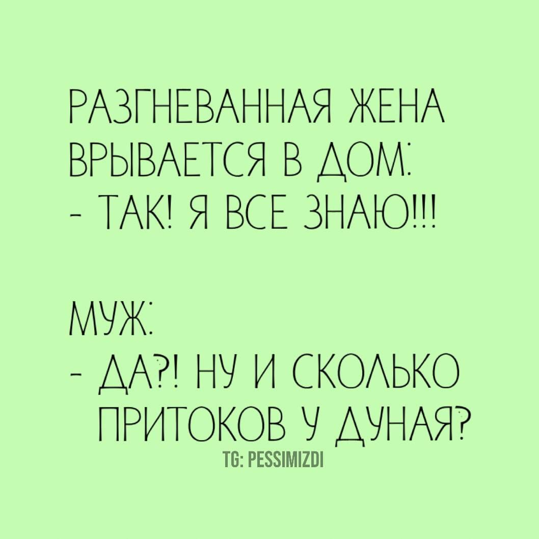 РАЗГНЕВАННАЯ ЖЕНА ВРЫВАЕТСЯ В ДОМ ТАК Я ВСЕ ЗНАЮ МУЖ ДА НУ И СКОЛЬКО ПРИТОКОВ У ДУНАЯ Т6 РЕБУМИ2О