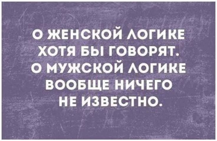 О ЖЕНСКОЙ ЛОГИКЕ ХОТЯ БЫ ГОВОРЯТ О МУЖСКОЙ ЛОГИКЕ ВООБЩЕ НИЧЕГО НЕ ИЗВЕСТНО