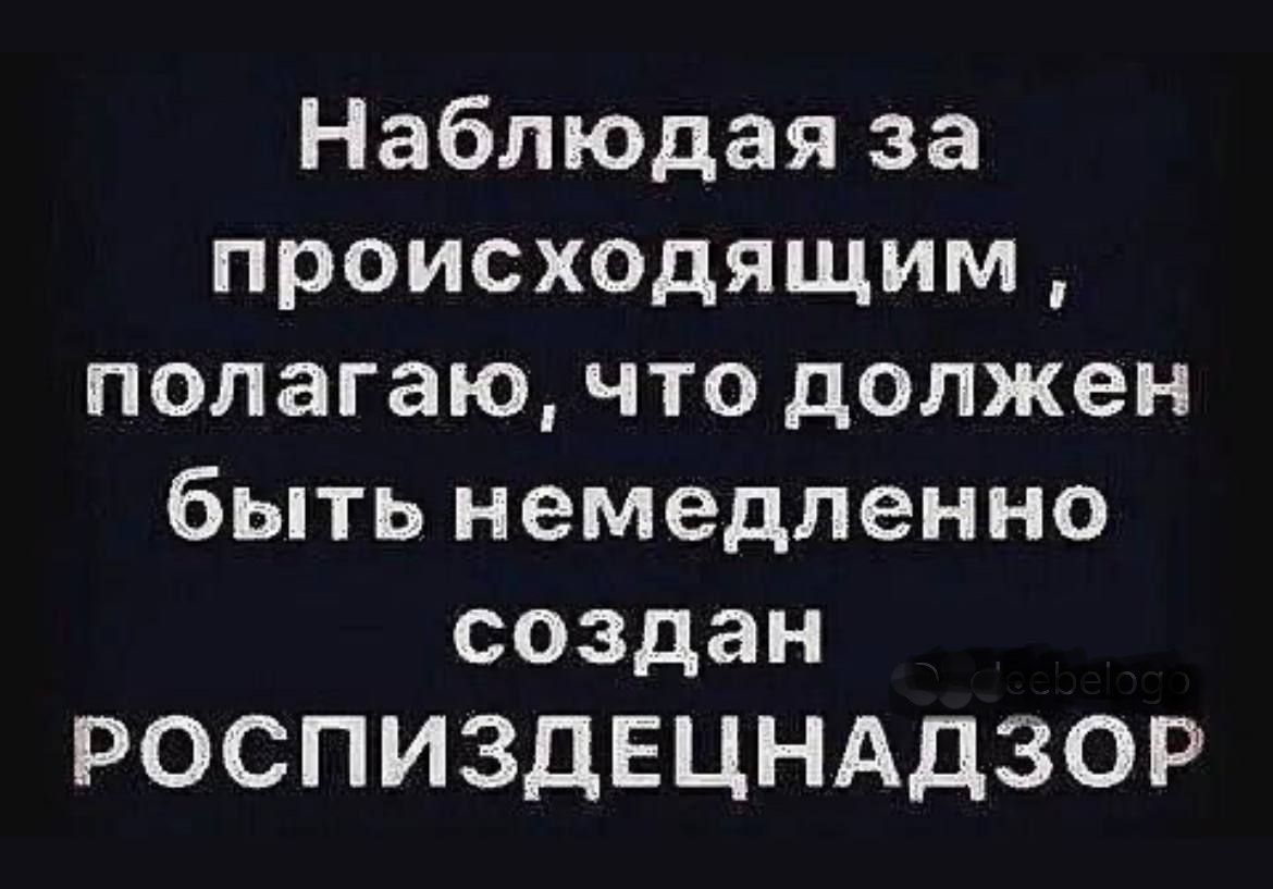 Наблюдая за происходящим, полагаю, что должен быть немедленно создан РОСПИЗДЦНАДЗОР