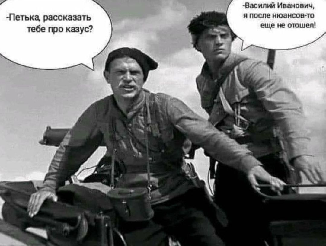 -Петька, рассказать тебе про каузу? 
-Василий Иванович, я после нюансов-то еще не отошел!