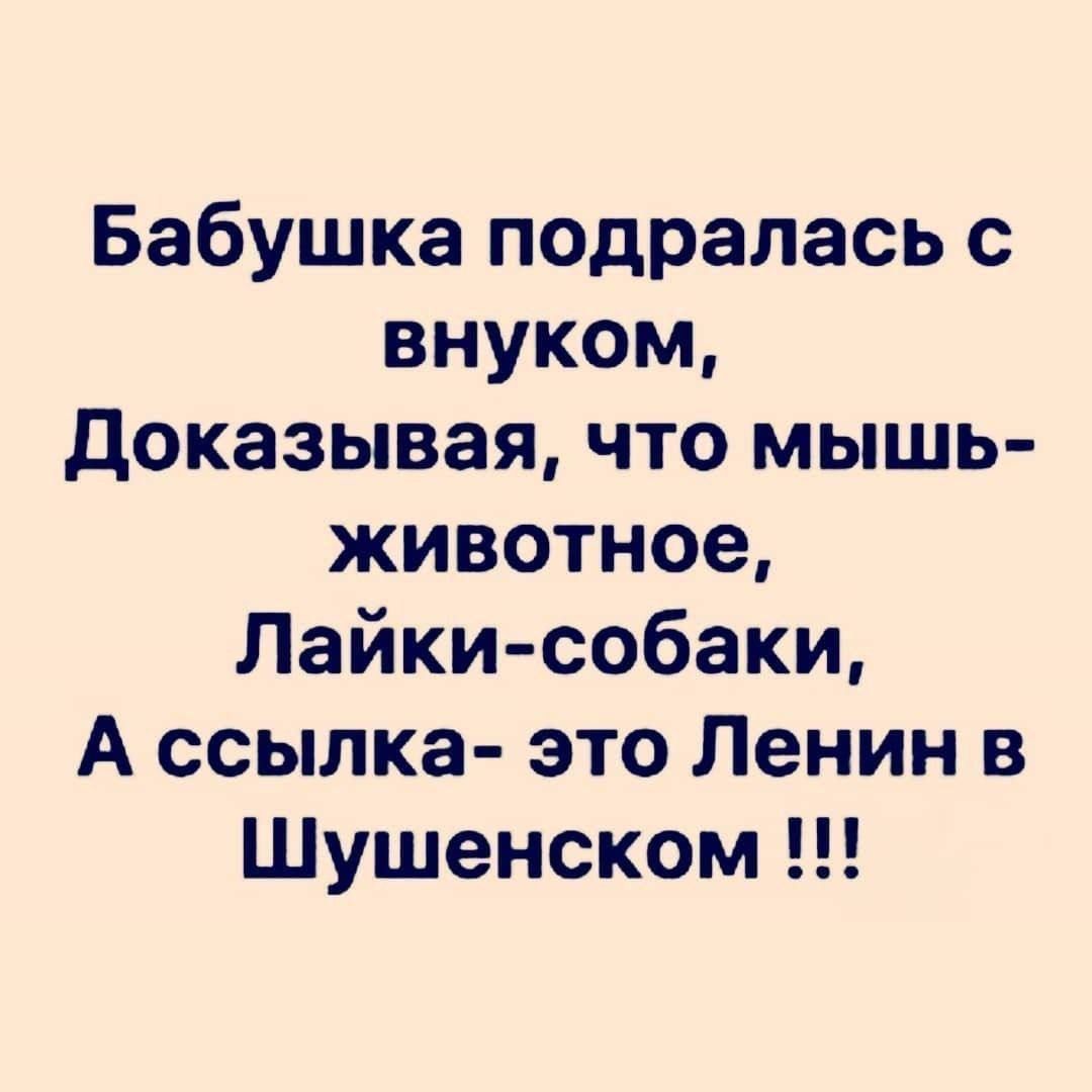 Бабушка подралась с внуком, 
Доказывая, что мышь-животное, 
Лайки-собаки, 
А ссылка- это Ленин в Шушенском !!!