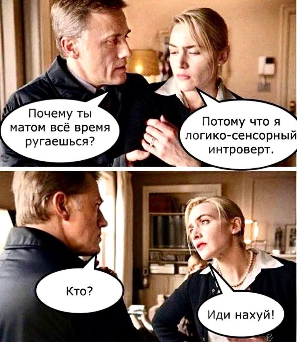 Почему ты матом всё время ругаешься?
Потому что я логико-сенсорный интроверт.
Кто?
Иди нахуй!