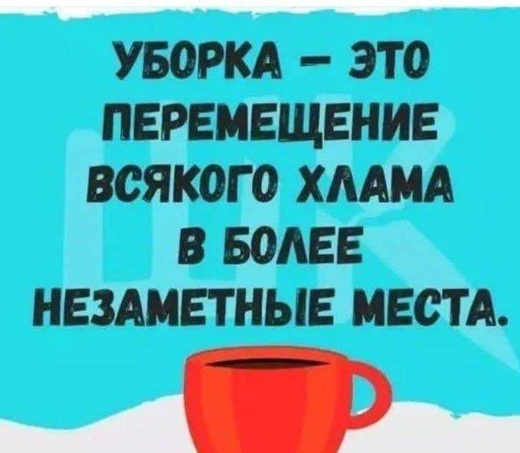 Уборка — это перемещение всякого хлама в более незаметные места.