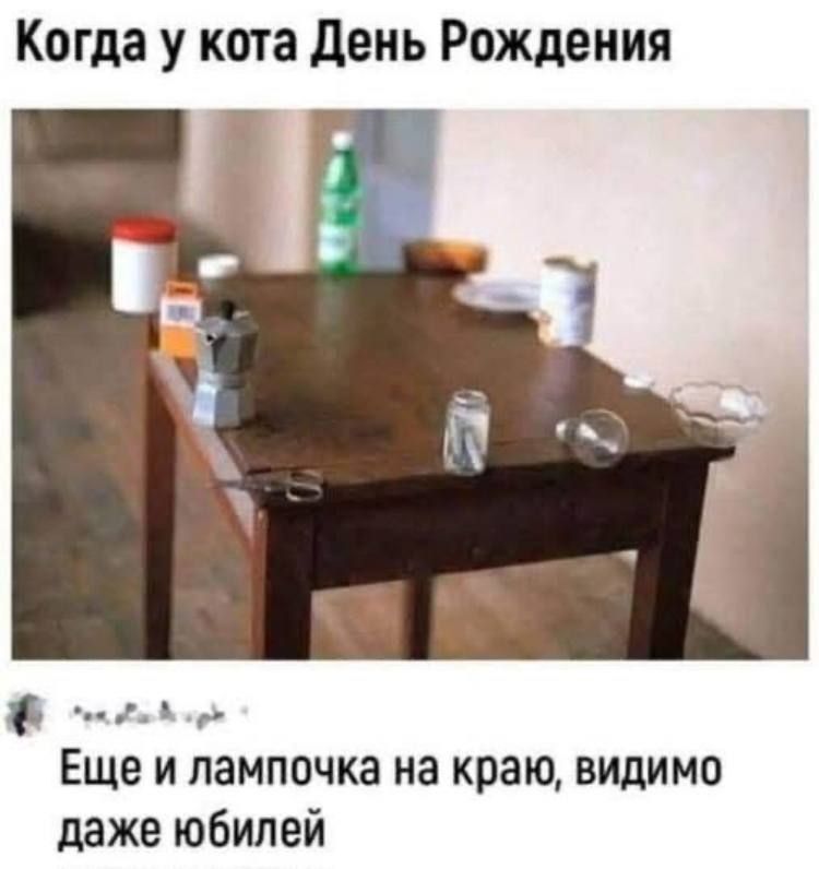 Когда у кота День Рождения\n\nЕщё и лампочка на краю, видимо даже юбилей