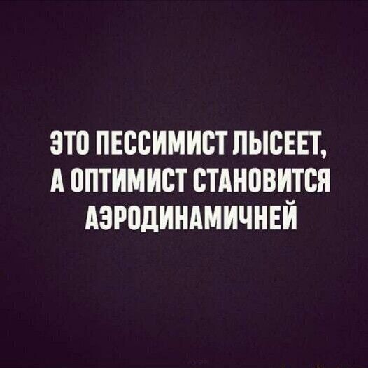 ЭТО ПЕССИМИСТ ЛЫСЕЕТ, А ОПТИМИСТ СТАНОВИТСЯ АЭРОДИНАМИЧНЕЙ