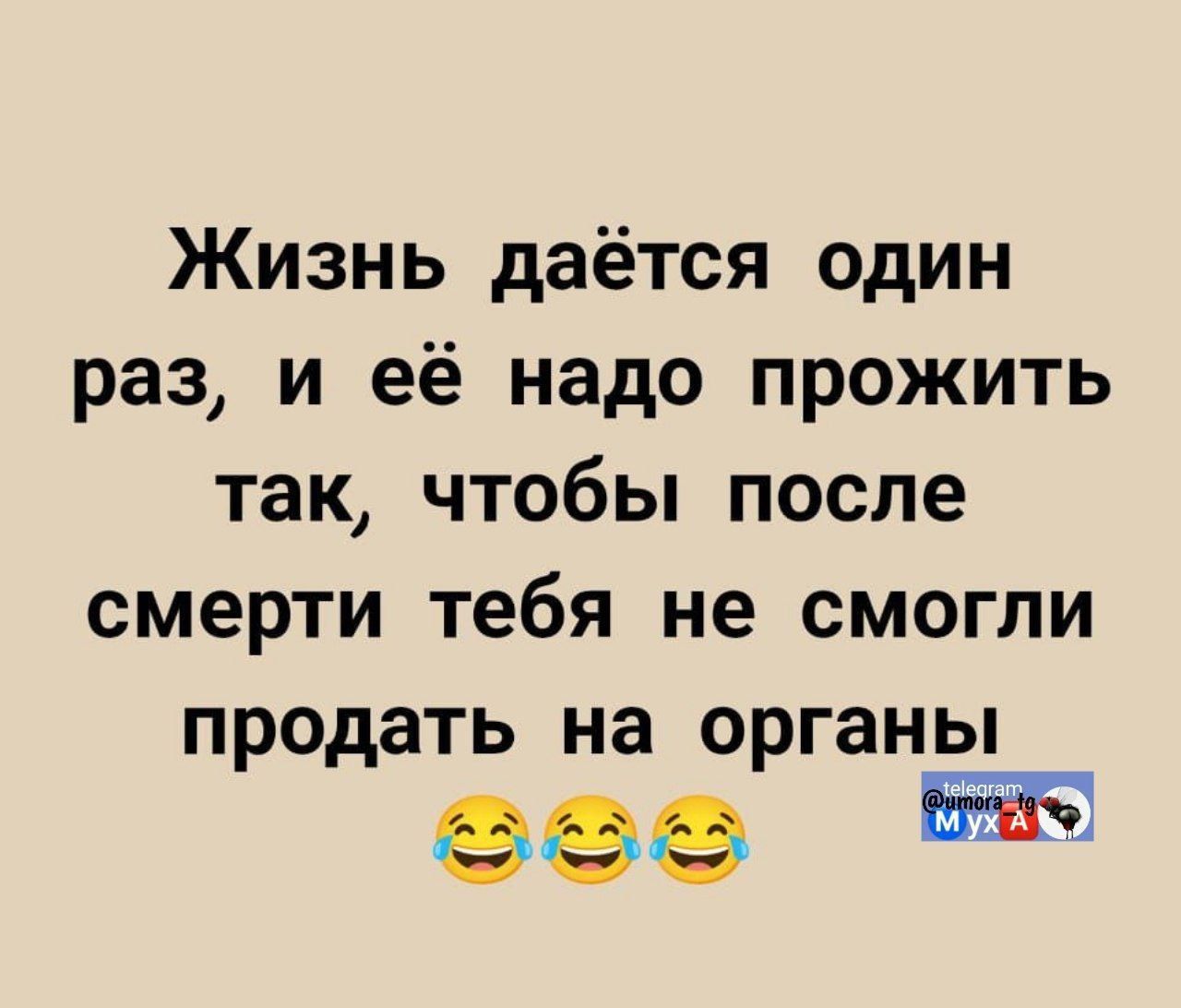 Жизнь даётся один раз, и её надо прожить так, чтобы после смерти тебя не смогли продать на органы 😂😂😂