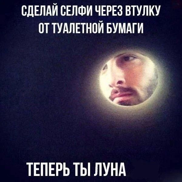 Сделай селфи через втулку от туалетной бумаги
Теперь ты луна