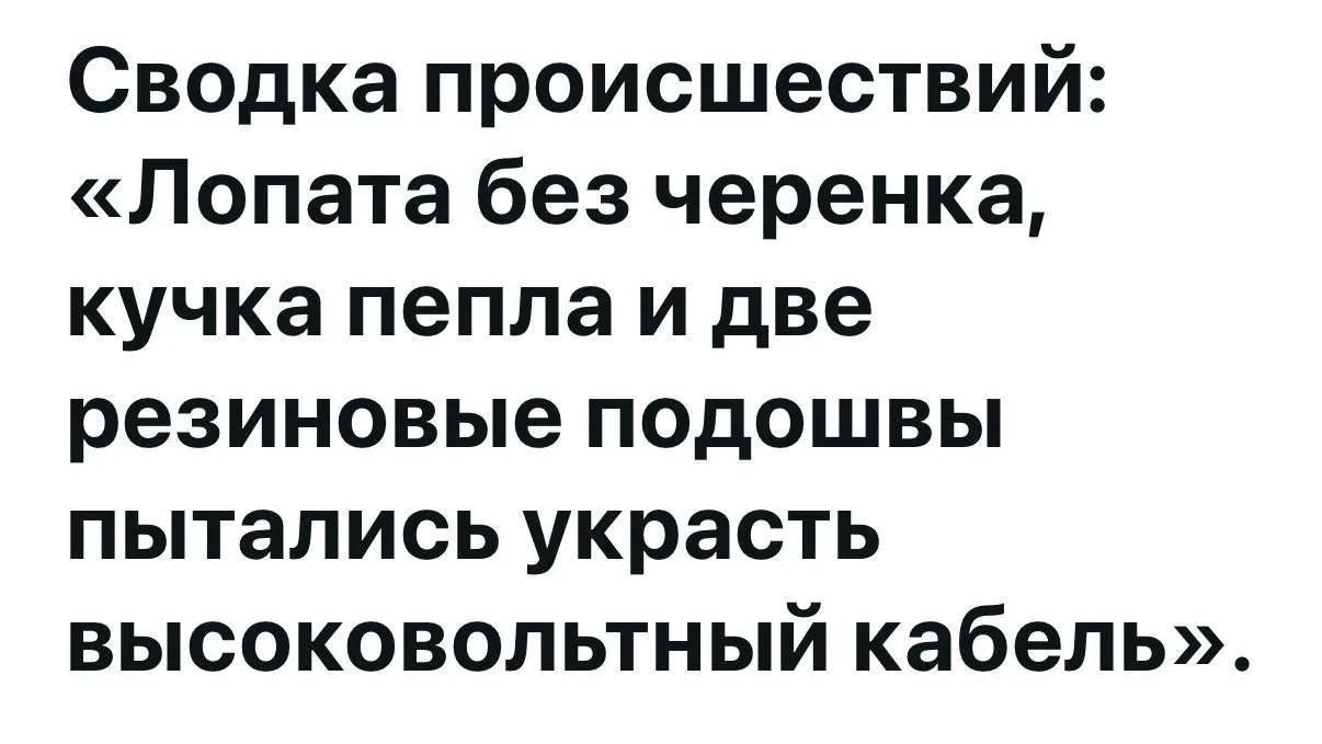 Сводка происшествий: «Лопата без черенка, кучка пепла и две резиновые подошвы пытались украсть высоковольтный кабель».