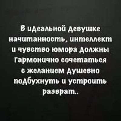 В идеальной Девушке начитанность, интеллект и чувство юмора Должны гармонично сочетаться с желанием Душевно подбухнуть и устроить разврат..