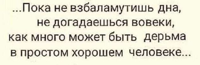 Пока не взбаламутишь дна не догадаешься вовеки как много может быть дерьма в простом хорошем человеке