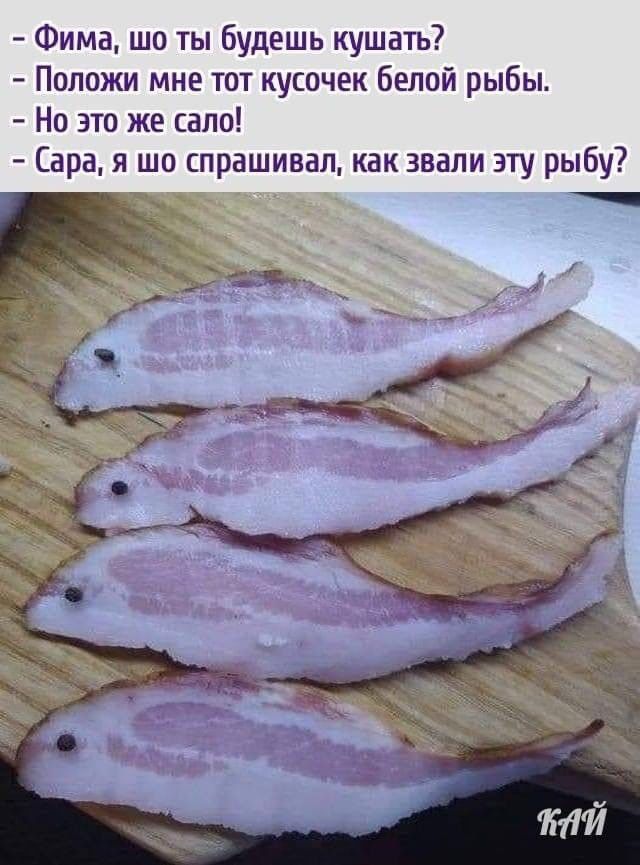 Фима шо ты будешь кушать Положи мне тот кусочек белой рыбы Но это же сало Сара я шо спрашивал как звали эту рыбу і _