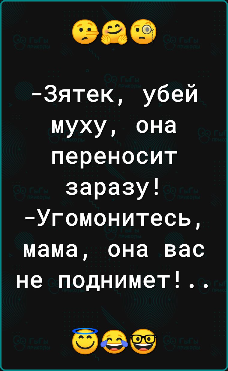3ятек убей муху она переносит заразу Угомонитесь мама она вас не поднимет