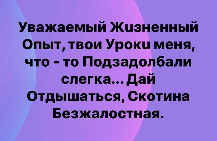 Уважаемый Жизненный Опыт твои Уроки меня что то Подзадолбали слегкадай Отдышаться Скотина Безжалостная