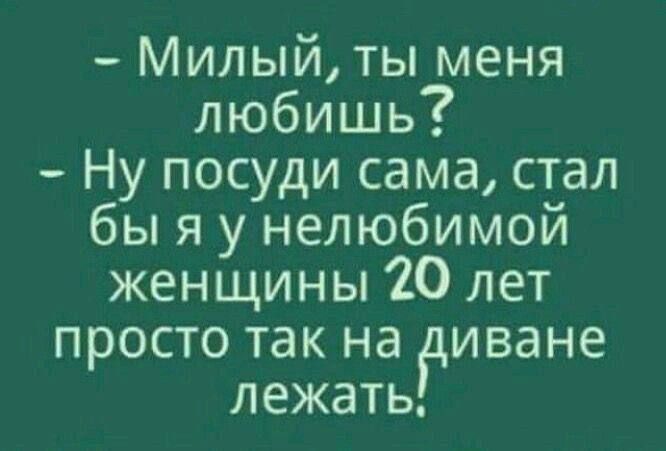 Милый ты меня любишь Ну посуди сама стал бы я у нелюбимой женщины 20 лет просто так на диване лежать