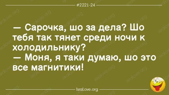 ты и _ Сарочка шо за дела Шо тебя так тянет среди ночи холодильнику Моня я таки думаю шо это все магнитики __