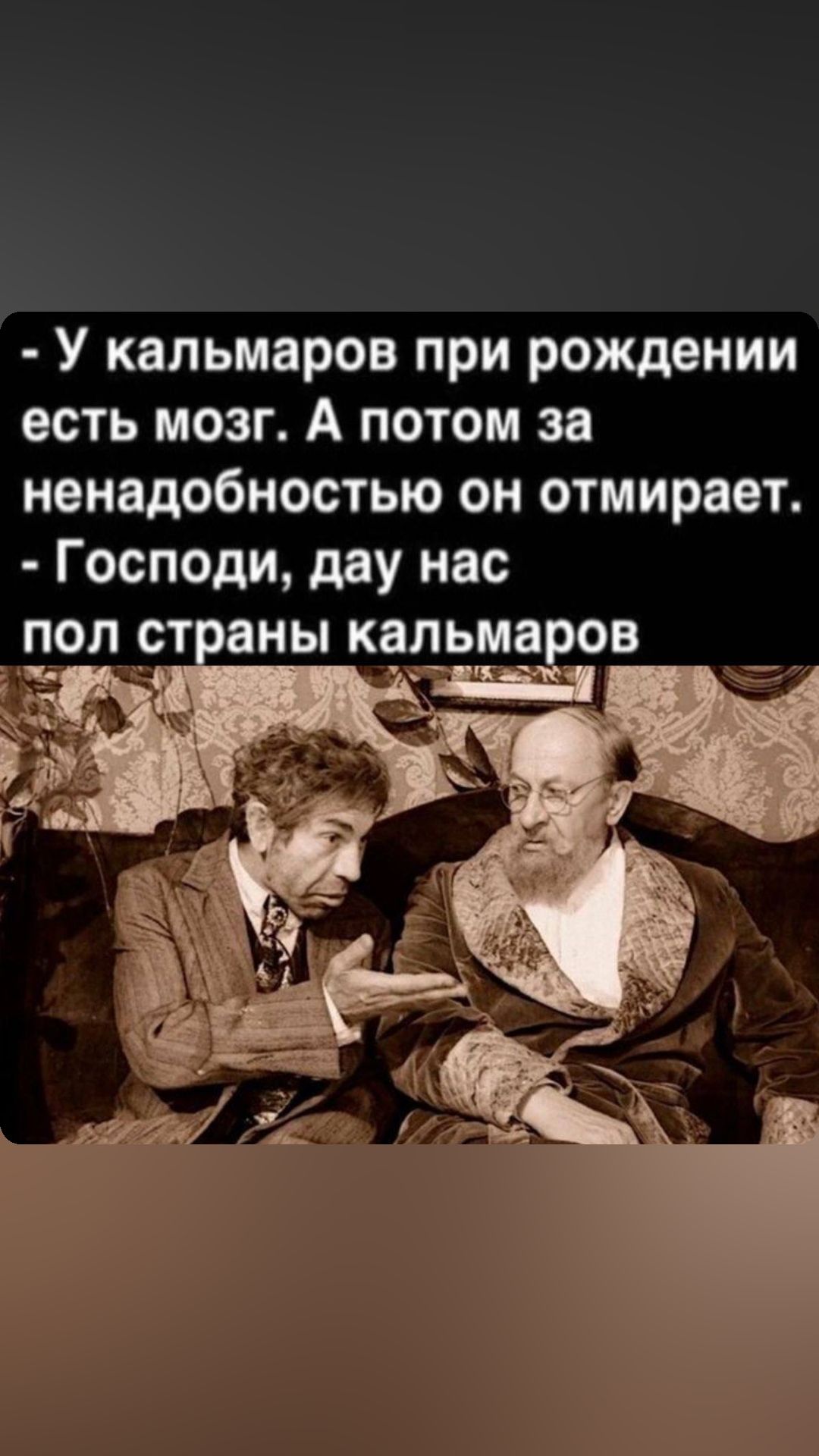 У кальмаров при рождении есть мозг А потом за ненадобностью он отмирает Господи дау нас под СТ ВНЫ кальмаров _ч Т