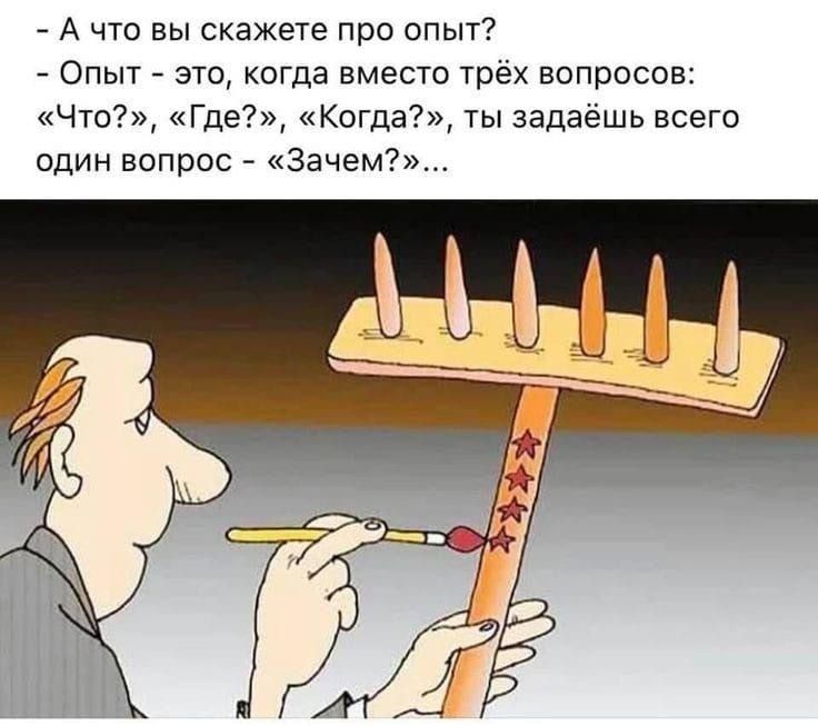 А что вы скажеге пра опыт Опыт это когда вместо трёх вопросов Что Где Когда ты задаешь всего один вопрос Зачем