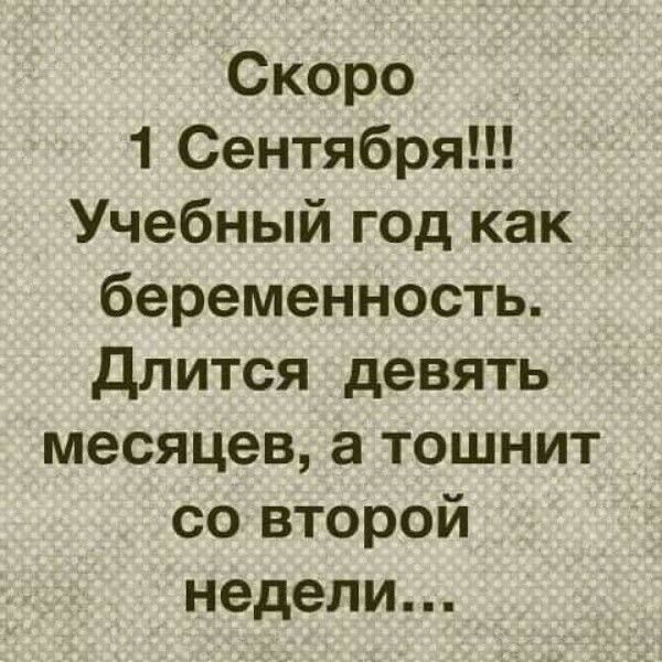 Скоро 1 Сентября Учебный год как беременность Длится девять месяцев а тошнит со второй недели