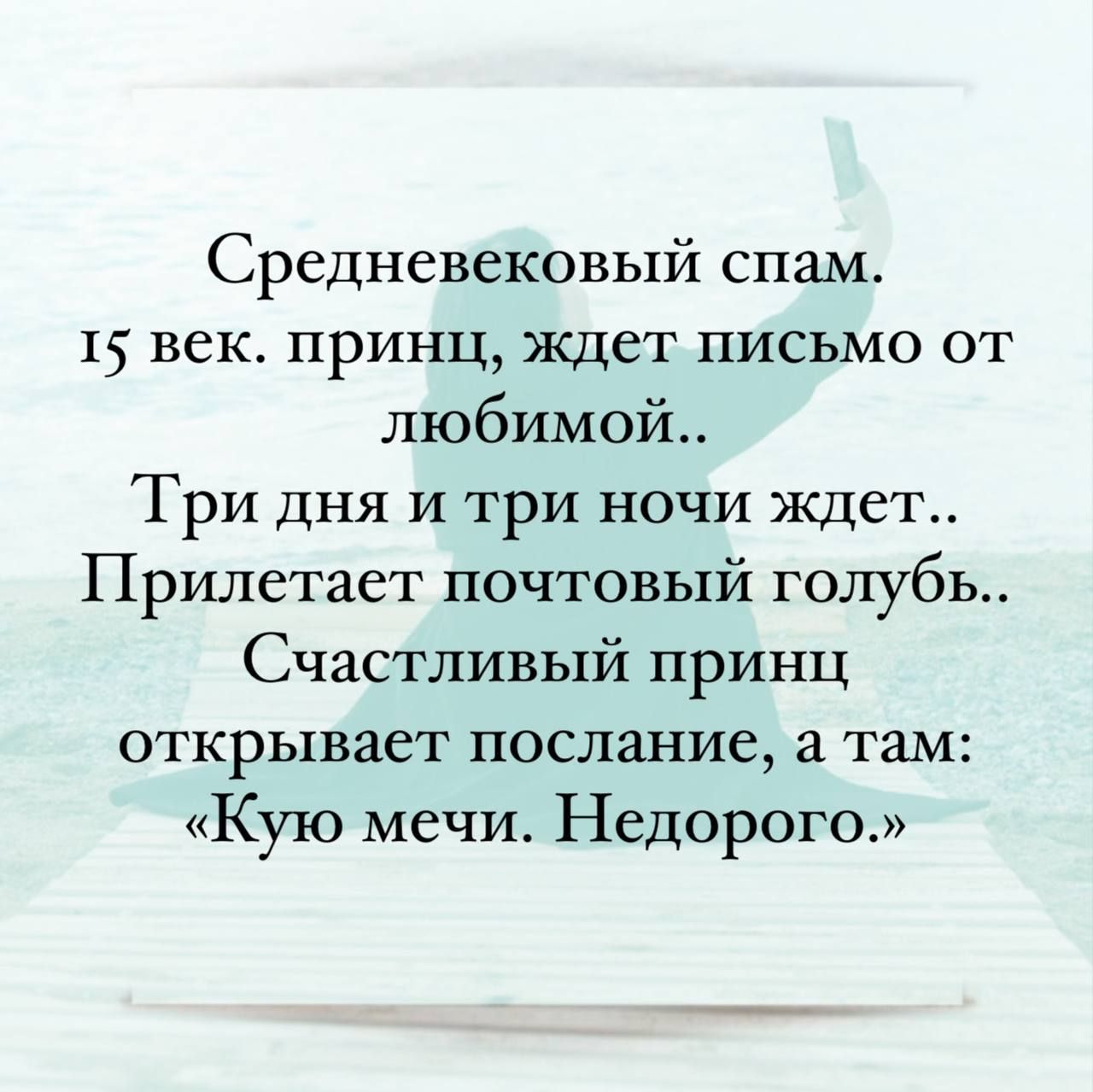 Средневековый спам 15 век принц ждет письмо от любимой Три дня и три ночи ждет Прилетает почтовый голубь Счастливый принц открывает послание а там Кую мечи Недорого