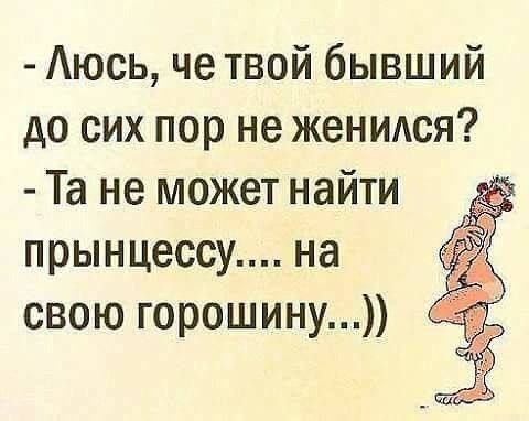 Люсь че твой бывший до сих пор не женился Та не может найти прынцессу на свою горошину