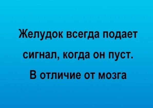 Желудок всегда подает сигнал когда он пуст В отличие от мозга