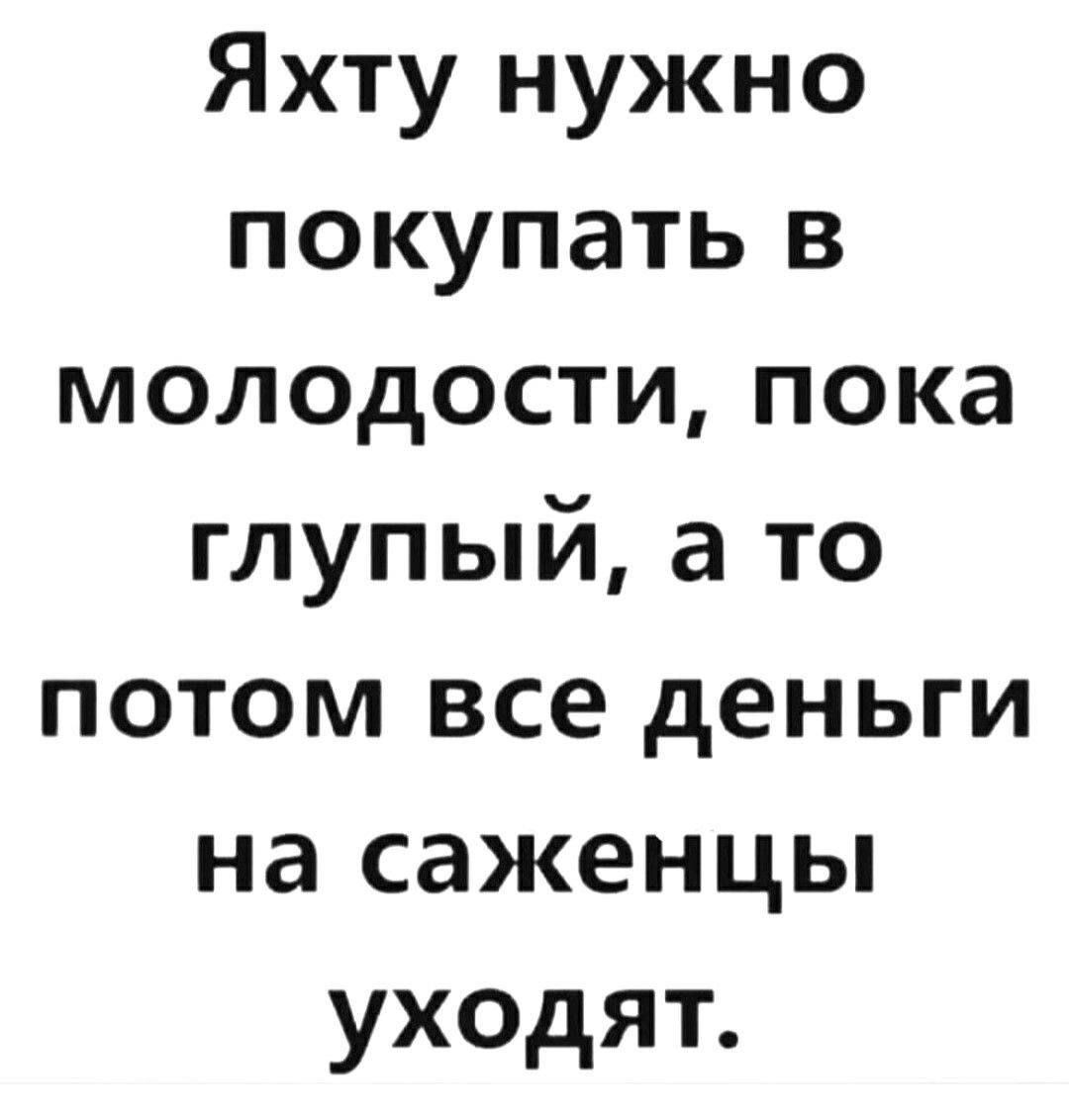 Яхту нужно покупать в молодости, пока глупый, а то потом все деньги на саженцы уходят.