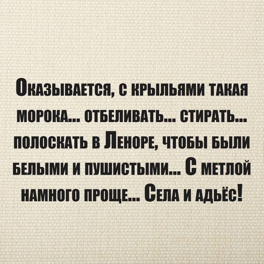 Оказывается, с крыльями такая морока... отбеливать... стирать... полоскать в Леноре, чтобы были белыми и пушистыми... С метлой намного проще... Села и адьё!