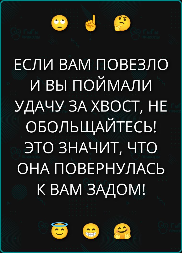 Если вам повезло и вы поймали удачу за хвост, не обольщайтесь! Это значит, что она повернулась к вам задом!