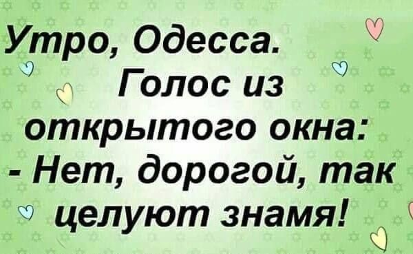 Утро, Одесса. Голос из открытого окна: - Нет, дорогой, так целуют знама!