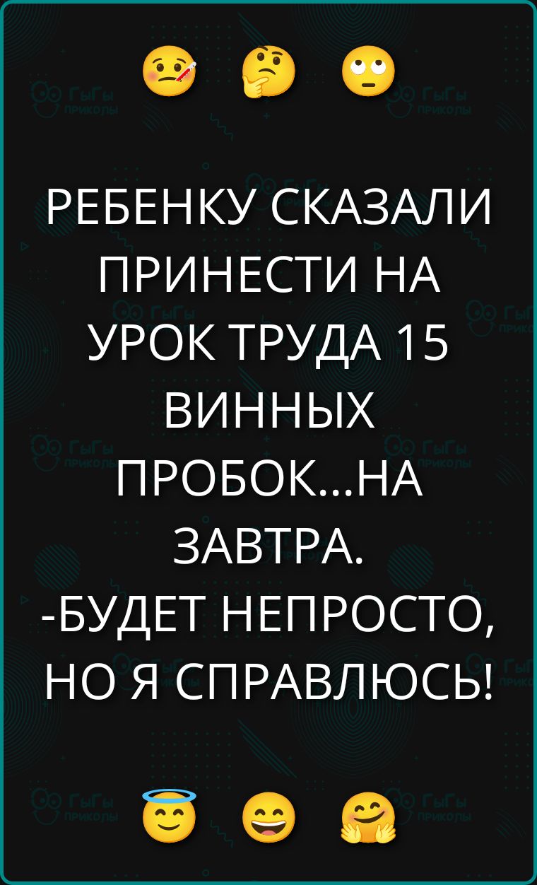 РЕБЕНКУ СКАЗАЛИ ПРИНЕСТИ НА УРОК ТРУДА 15 ВИННЫХ ПРОБОК...НА ЗАВТРА. -БУДЕТ НЕПРОСТО, НО Я СПРАВЛУСЬ!