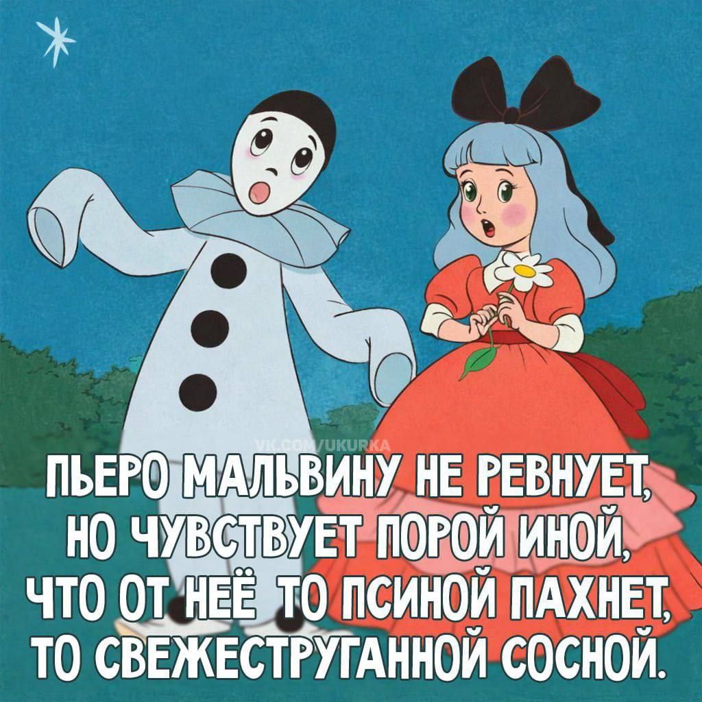 Пьеро Малвину не ревнует, но чувствует порой иной, что от неё то псиной пахнет, то свежеструганной сосной.