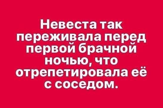 Невеста так переживала перед первой брачной ночью, что отрепетировала её с соседом.