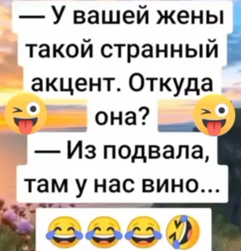 — у вашей жены такой странный акцент. Откуда она? — Из подвала, там у нас вино...