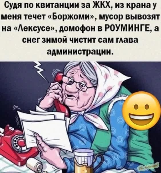 Судя по квитанции за ЖКХ, из крана у меня течет «Боржоми», мусор вывозят на «Лексусе», домофон в РОУМИНГЕ, а снег зимой чистит сам глава администрации.