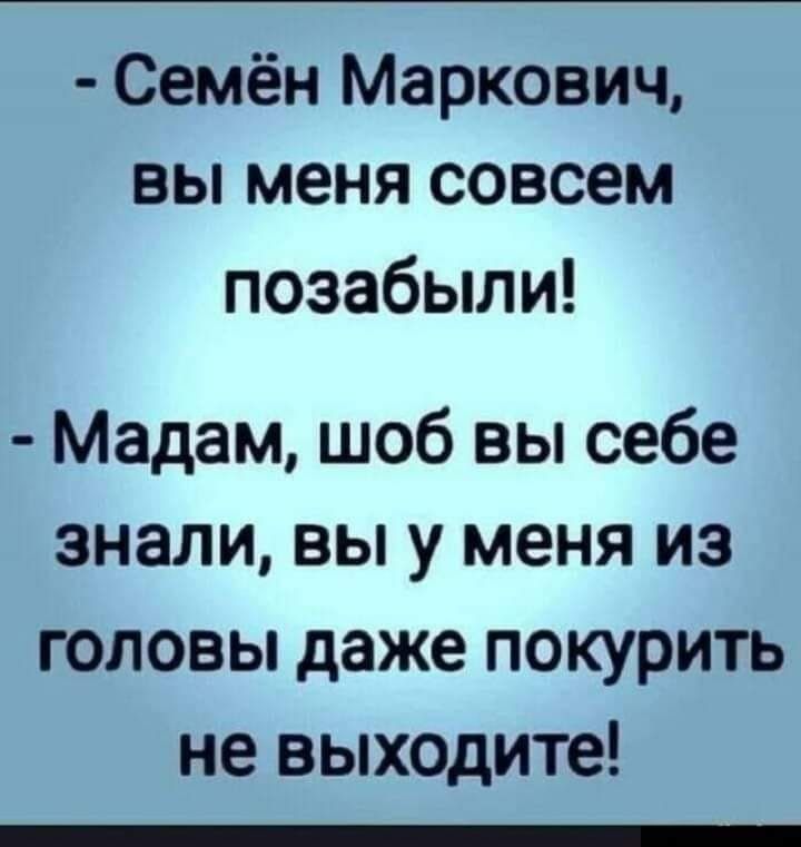 Семён Маркович вы меня совсем позабыли Мадам шоб вы себе знали вы у меня из головы даже покурить не выходите