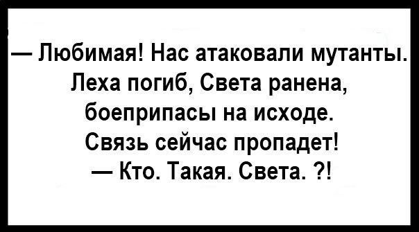 Любимая Нас атаковали мутанты Леха погиб Света ранена боеприпасы на исходе Связь сейчас пропадет Кто Такая Света