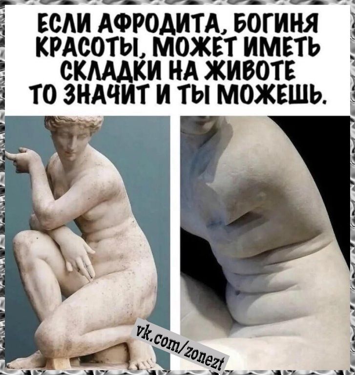 ЕСЛИ АФРОДИТА, БОГИНЯ КРАСОТЫ, МОЖЕТ ИМЕТЬ СКЛАДКИ НА ЖИВОТЕ ТО ЗНАЧИТ И ТЫ МОЖЕШЬ.