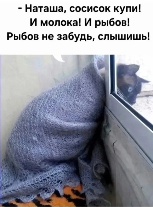 - Наташа, сосисок купи! И молока! И рыбов! Рыбов не забудь, слышишь!