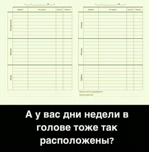 А у вас дни недели в голове тоже так расположеньп
