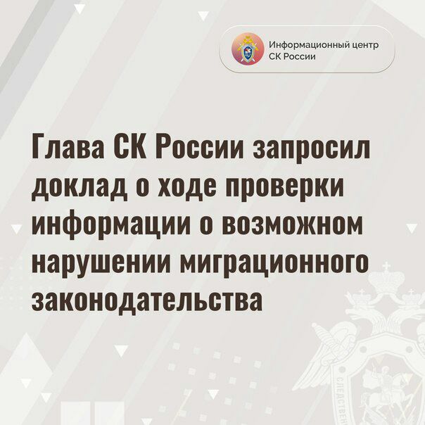 Глава ск России запросил доклад о ходе проверки информации о возможном нарушении миграционного законодательства