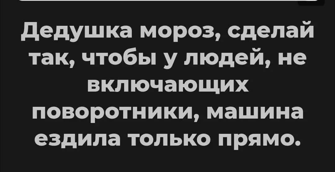 дедушка мороз сделай так чтобы у людей не включающих поворотники машина ездила только прямо