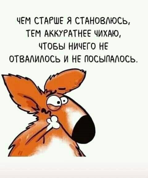 ЧЕМ СТАРШЕ Я СТАНОВАЮСЬ ТЕМ АККУРАТНЕЕ ЧИХАЮ ЧТОБЫ НИЧЕГО НЕ ОТВААИАОСЬ И НЕ ПОСЫПМОСЬ