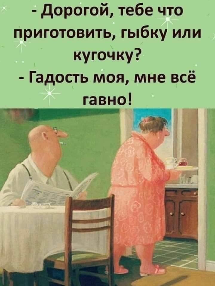 дорогой тебе что приготовить гыбку или кугочку Гадость моя мне всё гавно