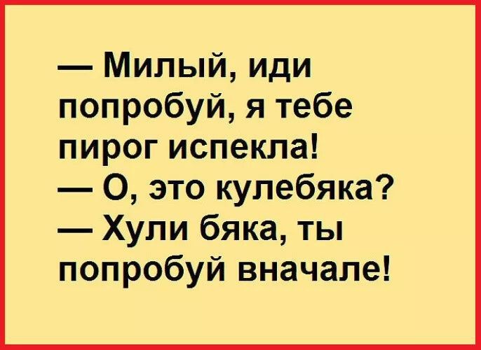 Милый иди попробуй я тебе пирог испекла 0 это купебяка Хули бяка ты попробуй вначале