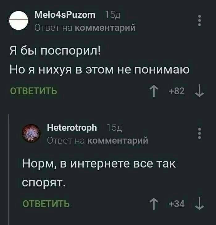 Ме045Рц1от Г и Т комментарий Я бы поспорил Но я нихуя в этом не понимаю ОТВЕТИТЬ Т 82 1 Несеюігорп И нщэммеь Ттарий Норм в интернете все так спорят ОТВЕТИТЬ Т 34 1