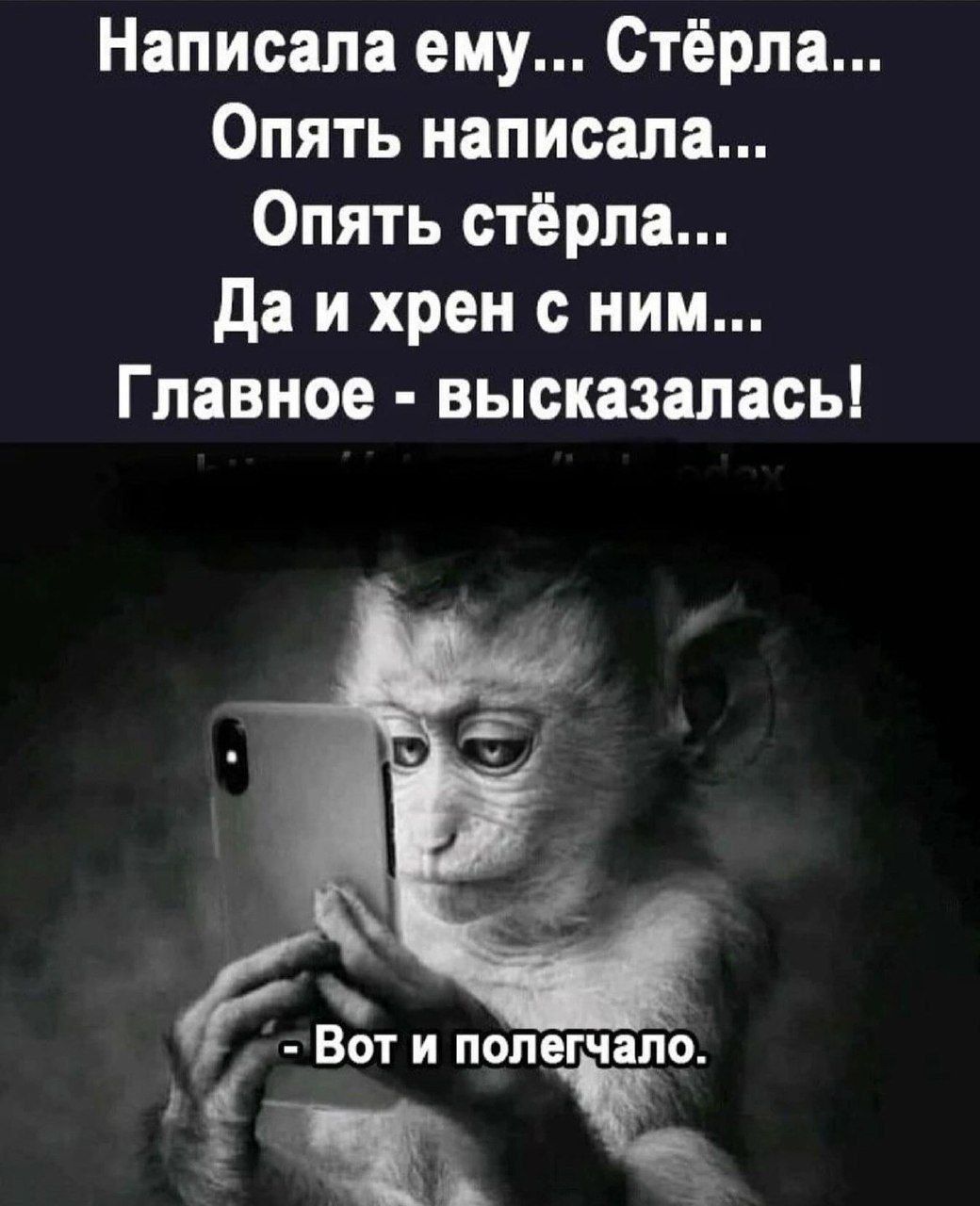 Написала ему Стёрпа Опять написала Опять стёрпа да и хрен с ним Главное высказалась а